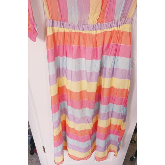 Tara Jarmon Rainbow Stripe Midi Dress Small Dopamine Dressing Parisian Pastel - Picture 8 of 9